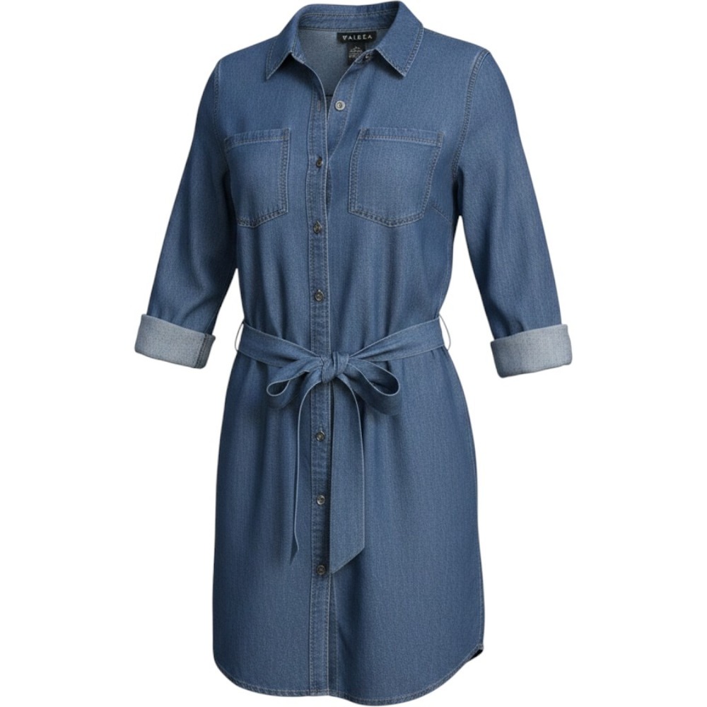 Waimea Shirt Dress Women Blue Chambray Button Up Belted Fall Western Denim M
